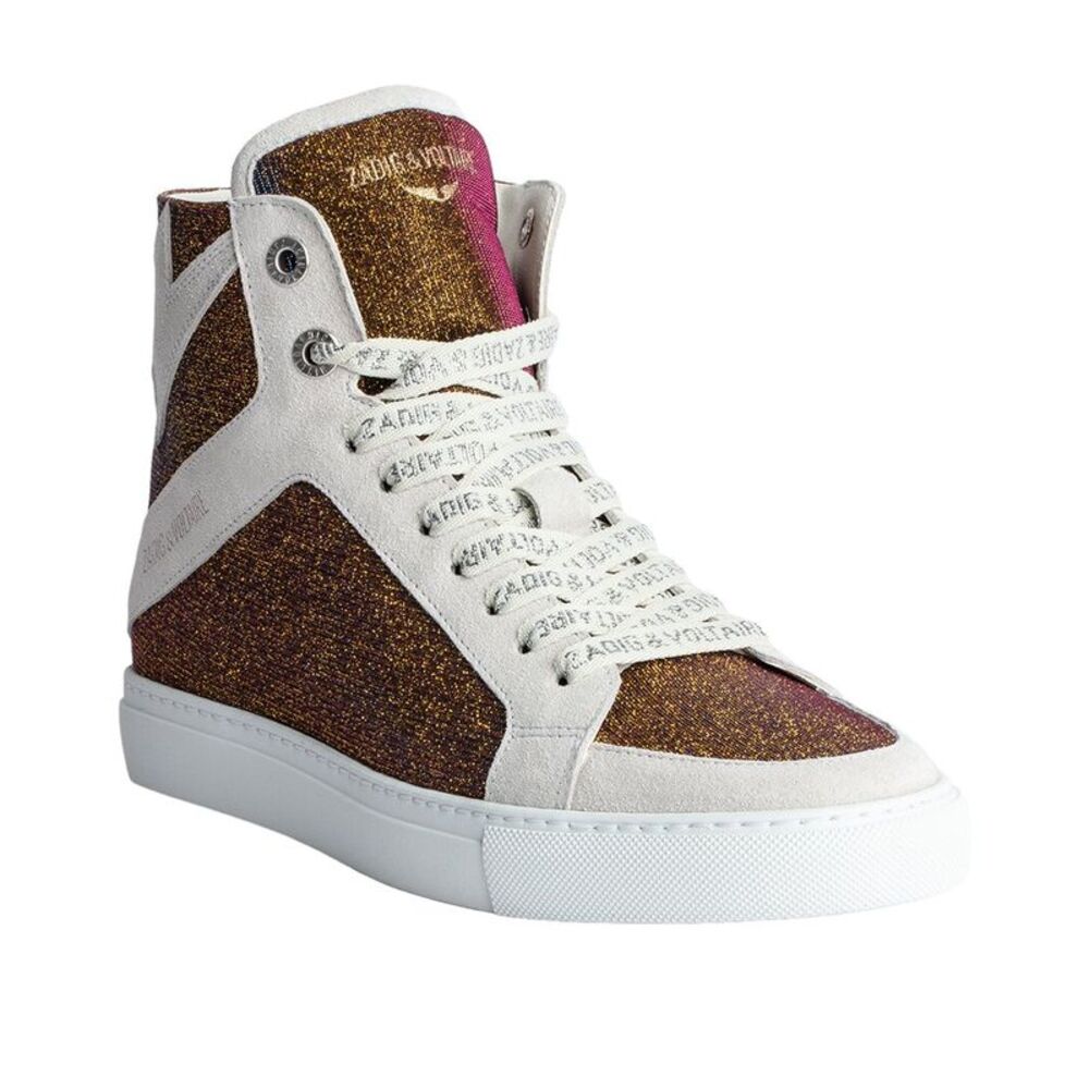 Zadig & Voltaire High Flash Sparkle Leather Sneaker, Gold